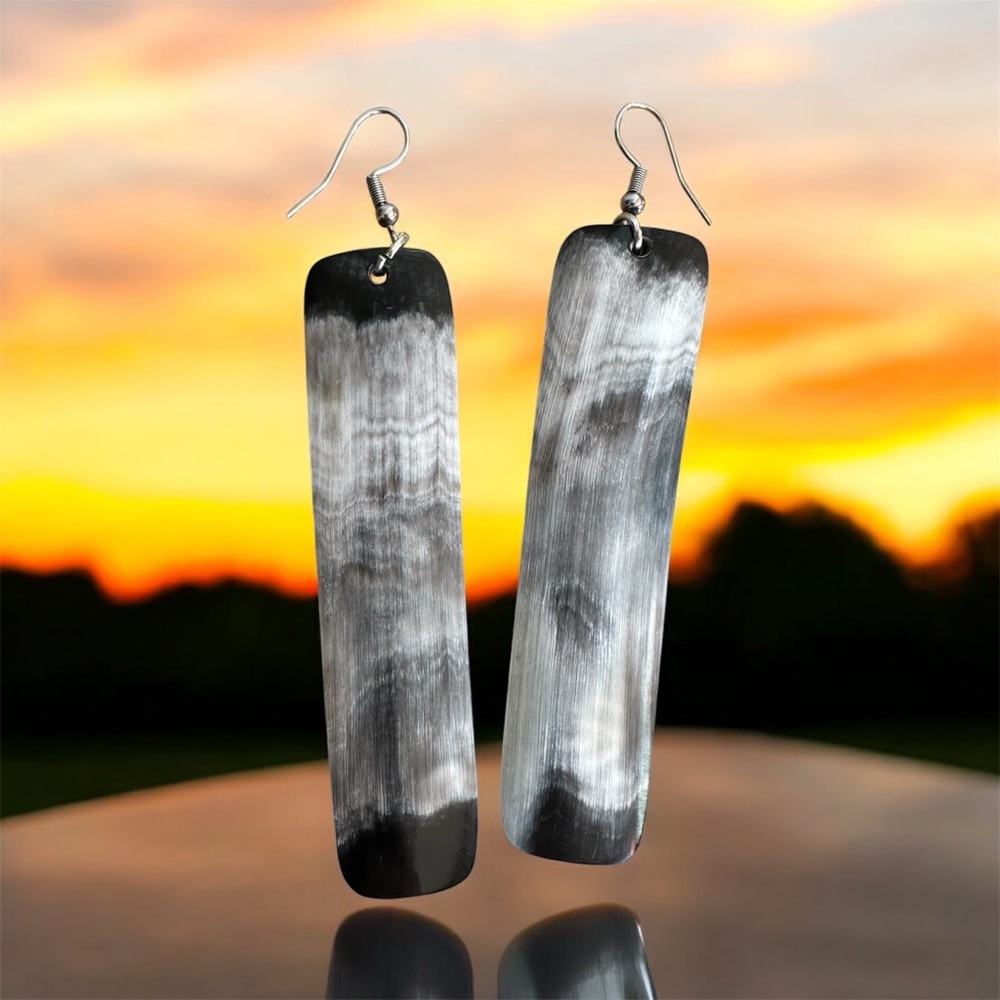 Long Rectangular African Buffalo Horn Earrings 4”… - image 1